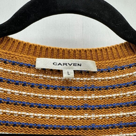 Carven Sweater Mens Sz L Button Up Knitted Cardigan Motif Stripe Brown Multi - Picture 8 of 12